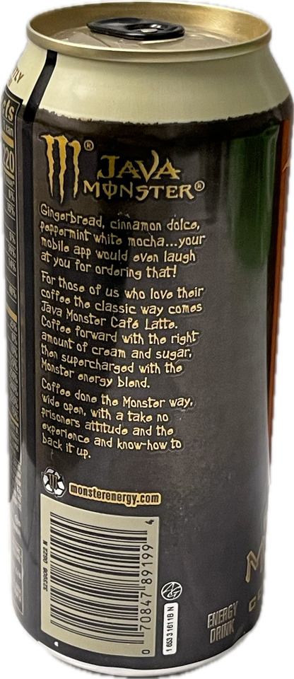 NEW JAVA MONSTER ENERGY CAFE LATTE FLAVORED DRINK 1 FULL 15 FLOZ (443mL) CAN