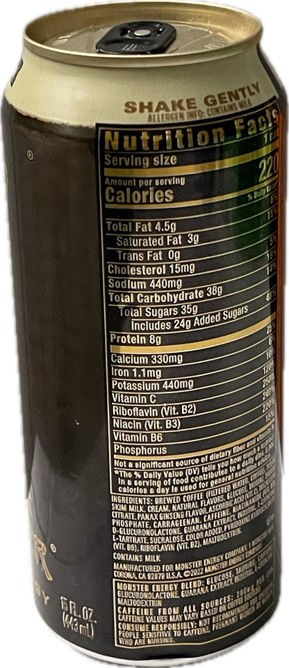 NEW JAVA MONSTER ENERGY CAFE LATTE FLAVORED DRINK 1 FULL 15 FLOZ (443mL) CAN